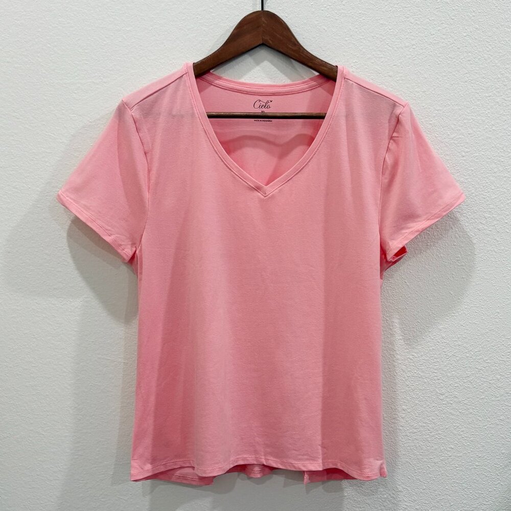 Cielo Peach V-Neck Short Sleeve T-Shirt Cotton Blend Women's XL NWT